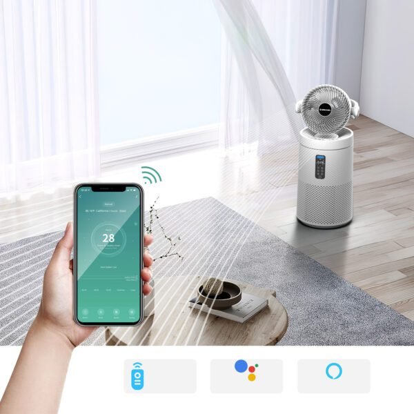 Grimmen GR-AP700-White 2-in-1 Air Purifier & Circulator Fan for Large Rooms up to 1980 Sq.Ft | Smart WiFi Control, Washable Filter, Oscillating Whole Home Air Purifier for Indoor Use - Image 6