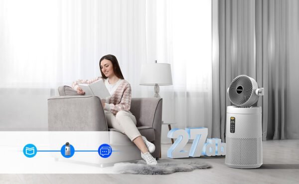 Grimmen GR-AP700-White 2-in-1 Air Purifier & Circulator Fan for Large Rooms up to 1980 Sq.Ft | Smart WiFi Control, Washable Filter, Oscillating Whole Home Air Purifier for Indoor Use - Image 3